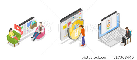 3D Isometric Flat  Illustration of Cloud Services, Cyber Security and Personal Data Protection 117368449