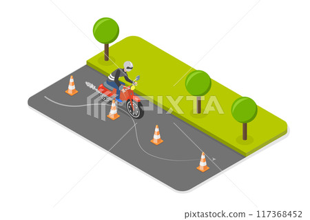 3D Isometric Flat  Illustration of Motorcycle Riding, Biker or Scooter Driver 117368452
