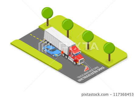 3D Isometric Flat Illustration of Trucks Driving Rules, Road Safety 3D Isometric Flat Illustration of Trucks Driving Rules, Road Safety 117368453