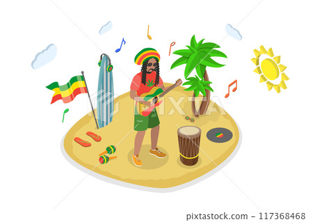 3D Isometric Flat  Illustration of Rastafarian, Reggae Artist 117368468