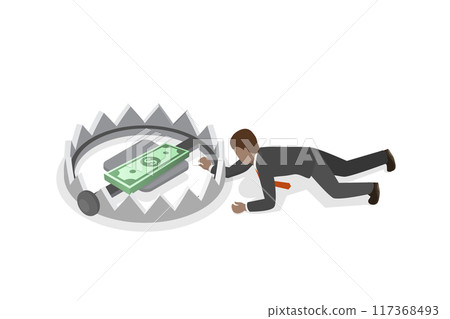 3D Isometric Flat  Illustration of Money Trap, Risky Business Deal or Offer 117368493