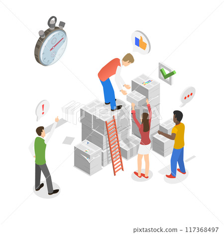 3D Isometric Flat Illustration of Paperwork Organization, Pile of Paper Documents 3D Isometric Flat Illustration of Paperwork Organization, Pile of Paper Documents 117368497