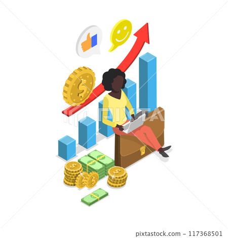 3D Isometric Flat  Illustration of Royalty From Investments, Financial Wealth 117368501