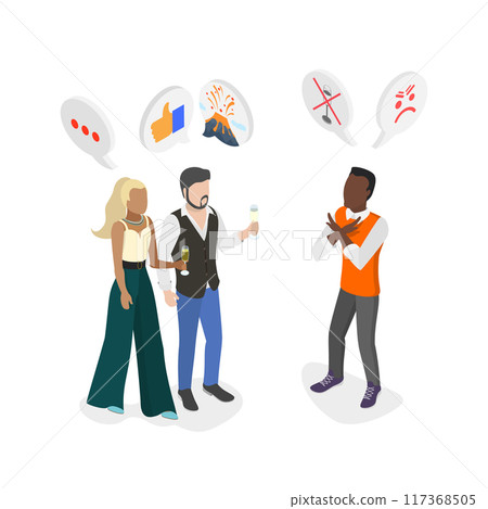 3D Isometric Flat  Illustration of Stop Drinking , A Person Refusing Alcoholic Drinks 117368505