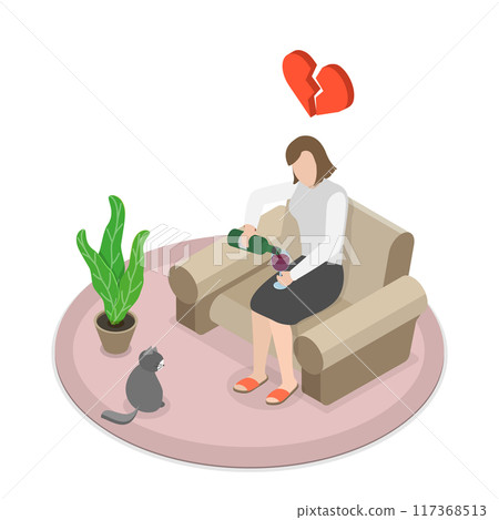 3D Isometric Flat  Illustration of Heartbreak, Conflict in Love, Broken Heart 117368513
