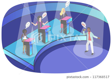 3D Isometric Flat Illustration of TV Show, Quiz Online Game 3D Isometric Flat Illustration of TV Show, Quiz Online Game 117368517