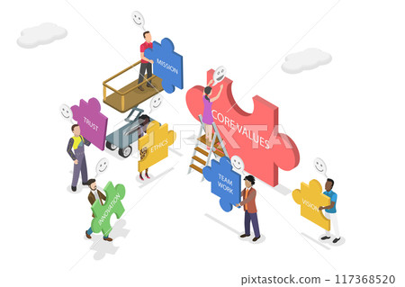3D Isometric Flat Illustration of Core Values, Basic Social and Business Principles 3D Isometric Flat Illustration of Core Values, Basic Social and Business Principles 117368520