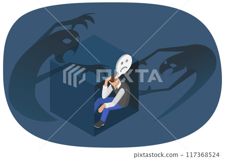 3D Isometric Flat Illustration of Scary and Depressed Person, Anxiety and Phobia 3D Isometric Flat Illustration of Scary and Depressed Person, Anxiety and Phobia 117368524