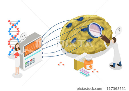 3D Isometric Flat  Illustration of Neurology, Nervous System and Brain Issues 117368531