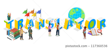3D Isometric Flat Illustration of Multilanguage Translator Service, Translation App 3D Isometric Flat Illustration of Multilanguage Translator Service, Translation App 117368536