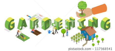 3D Isometric Flat  Illustration of Gardening, Backyard Landscaping 117368541