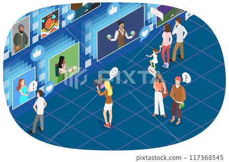 3D Isometric Flat  Illustration of Modern Art Museum, Online Exhibition Tours 117368545