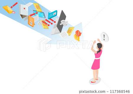 3D Isometric Flat  Illustration of Overload Spam, Virtual Hygiene 3D Isometric Flat  Illustration of Overload Spam, Virtual Hygiene 117368546