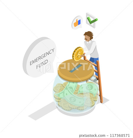 3D Isometric Flat Illustration of Emergency Fund, Money Saving 3D Isometric Flat Illustration of Emergency Fund, Money Saving 117368571