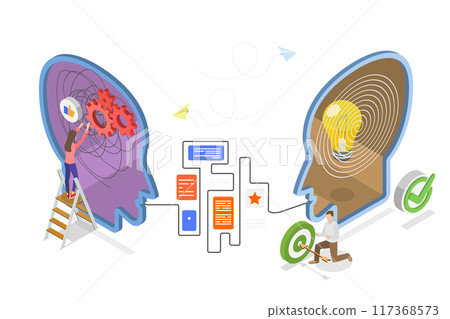 3D Isometric Flat Illustration of Recovery Mental Disorder Problem, Rehabilitation Process 3D Isometric Flat Illustration of Recovery Mental Disorder Problem, Rehabilitation Process 117368573