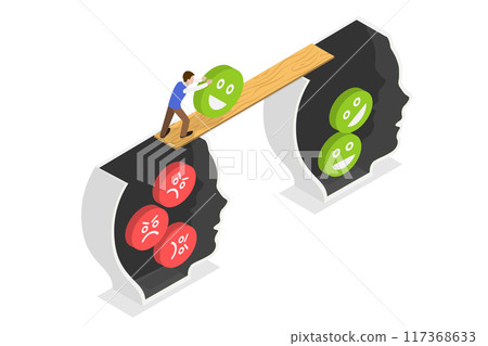 3D Isometric Flat Illustration of Persuasion, Positive Thinking, Good or Bad Attitude 3D Isometric Flat Illustration of Persuasion, Positive Thinking, Good or Bad Attitude 117368633