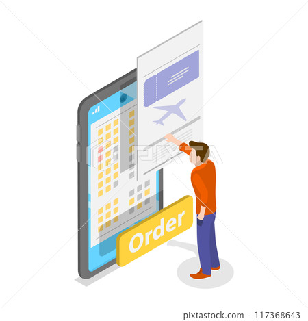 3D Isometric Flat  Illustration of Selecting Airline Places Online , Airplane Tickets Booking 117368643