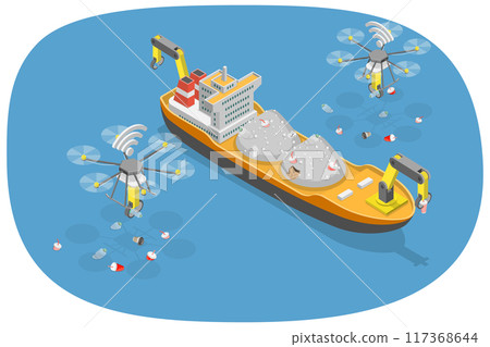 3D Isometric Flat Illustration of Autonomous Technology For Litter Collection, Ceaning Sea or Ocean 3D Isometric Flat Illustration of Autonomous Technology For Litter Collection, Ceaning Sea or Ocean 117368644