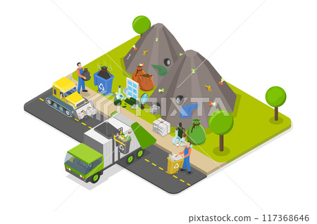 3D Isometric Flat Illustration of Ecological And Clean Lifestyle, Waste Sorting, Recycling, Green Energy 3D Isometric Flat Illustration of Ecological And Clean Lifestyle, Waste Sorting, Recycling, Green Energy 117368646