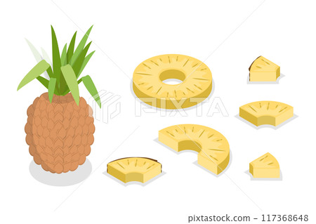 3D Isometric Flat Illustration of Pineapple Collection, Sweet Tropical Fruit 3D Isometric Flat Illustration of Pineapple Collection, Sweet Tropical Fruit 117368648