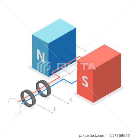 3D Isometric Flat  Illustration of Electromagnetic Generator, Simple Electric Motor 117368665