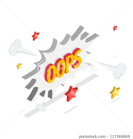 3D Isometric Flat  Illustration of Oops Bubble in Comic Explosion Style, Funny Vintage Effect 117368669