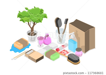 3D Isometric Flat  Illustration of Sustainable Zero Waste Lifestyle, Go Green 117368681