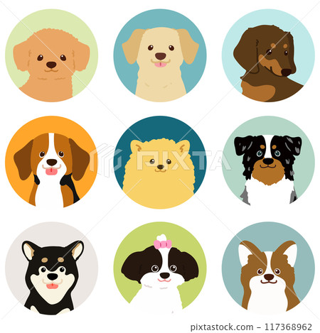 簡單可愛的狗狗圓形圖示插圖集 117368962