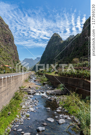 Banana plantations above the town of Ribeira Brava on the island of Madeira 117369130