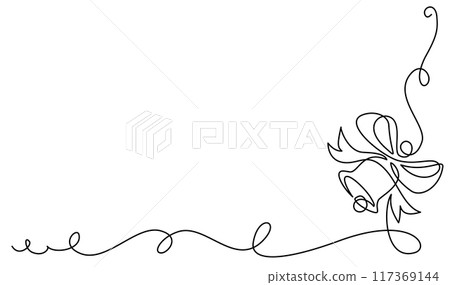Merry Christmas decoration. Wavy line with Christmas bells. 117369144