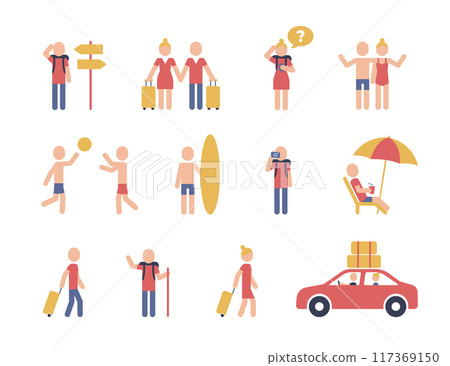 Pictogram icons set for people relaxation. Color vocation icons. 117369150