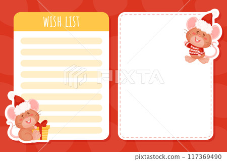 Empty Wish List Card with Cute Little Mouse Character Vector Template Empty Wish List Card with Cute Little Mouse Character Vector Template 117369490