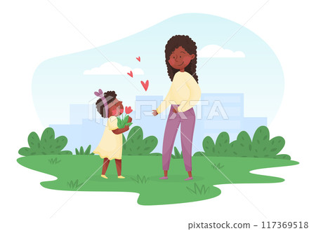 Young Woman Mother with Her Daughter Child Enjoy Maternity Vector Illustration 117369518