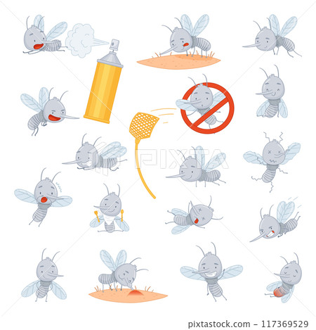 Funny Mosquito Character with Long Peaky Nose Vector Set 117369529