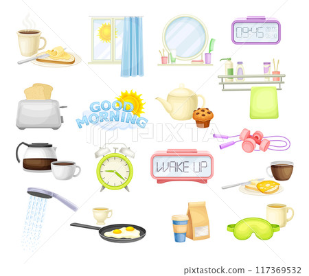 Good Morning Object and Different Wakeup Element Vector Set Good Morning Object and Different Wakeup Element Vector Set 117369532