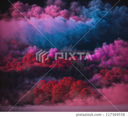 A beautiful, colorful sky with a purple and blue cloud A beautiful, colorful sky with a purple and blue cloud 117369556