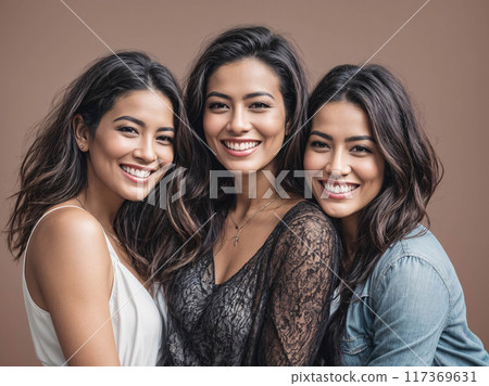 Three women are smiling and posing for a photo 117369631