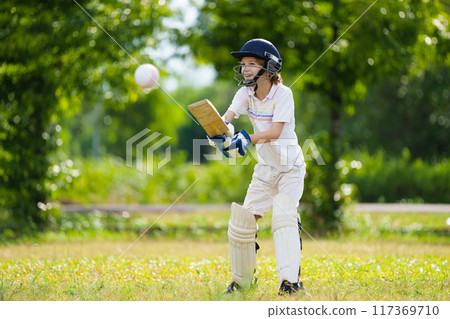 Kids playing cricket in summer park Kids playing cricket in summer park 117369710
