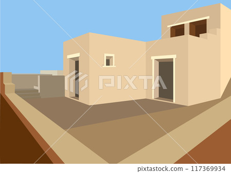 Simplified facade of buildings. Minimalistic abstract style. Template for posters, prints, interior design and creative ideas 117369934