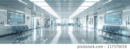 In the corridor of a modern hospital. 117370016