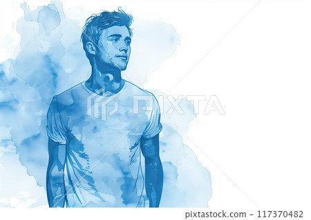 Watercolor sketch of a Caucasian man wearing casual clothes. 117370482