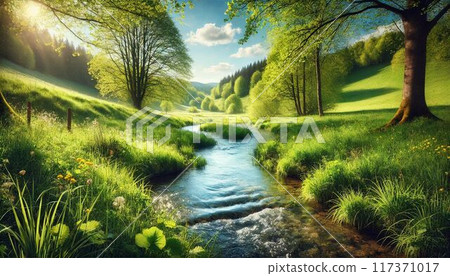 A spring stream with the sound of murmuring 117371017