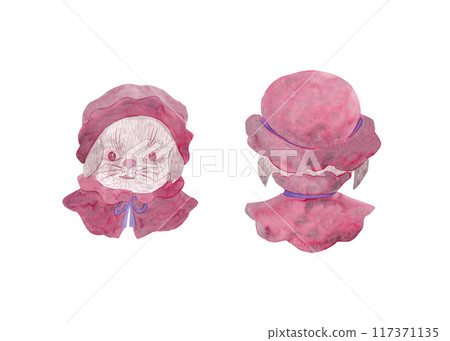 Cartoon style hare portrait. Front and back views. Chef rabbit. Holiday card. Watercolor art. Egg sticker. Christ is risen 117371135