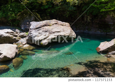 高知縣仁澱川町鮮綠的中津溪谷(仁澱藍) 高知縣仁澱川町鮮綠的中津溪谷(仁澱藍) 117371153