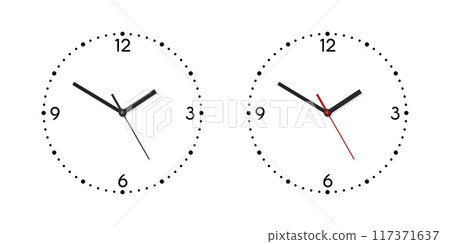 Vector 3d Realistic Wall Office Clock Face Set. White and Black Dial and Clock Hands Closeup Isolated. Design Template. Simple Minimalistic Wall Clocks in Front View Vector 3d Realistic Wall Office Clock Face Set. White and Black Dial and Clock Hands Closeup Isolated. Design Template. Simple Minimalistic Wall Clocks in Front View 117371637