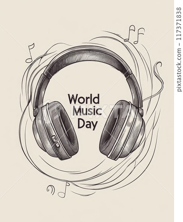 Celebrating World Music Day with headphones and musical inspiration. Generative AI 117371838