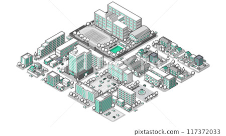 Three-dimensional cityscape seen from above vector illustration 117372033