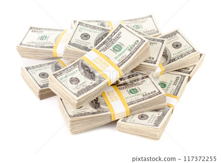 Ten Thousand Dollars in Stacks of One Hundred Dollar Bills Isolated on White. 117372255