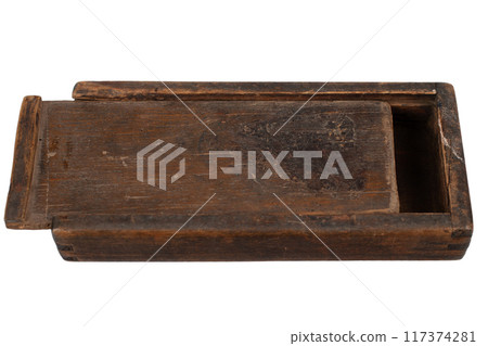 Vintage wooden box on white 117374281