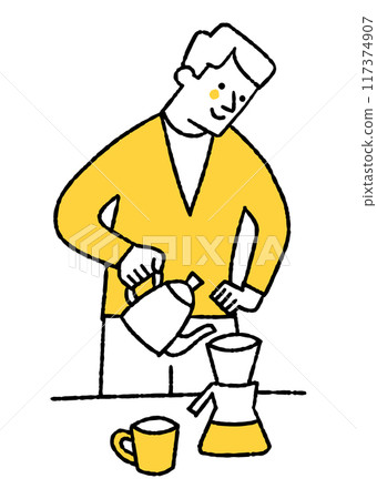 一個男人正在煮他最喜歡的咖啡 一個男人正在煮他最喜歡的咖啡 117374907